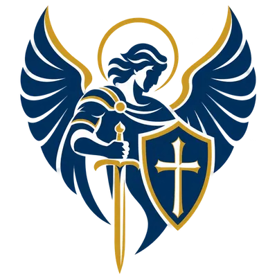 St. Michael bearing a sword and a shield marked with the Cross